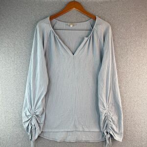 Lucky Brand Light Blue Long Sleeve Peasant Blouse V-Neck Boho Hippie Size XL